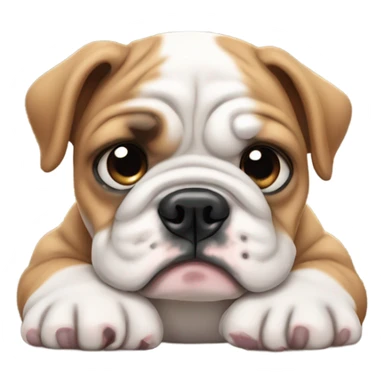 A English bulldog puppy with a a tear sticker