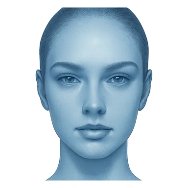 perfect face in blue color, realistic style, flawless skin, balanced features sticker