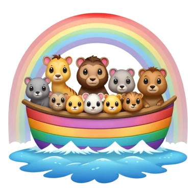 Cute ark with animals peeking out, rainbow in background sticker