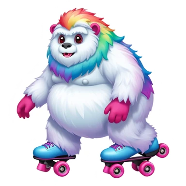 fat rainbow pink red yeti roller skating  sticker