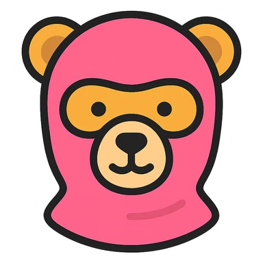 bear wearing a pink balaclava, color outline icon sticker
