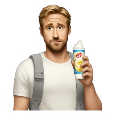 Ryan Gosling neutral face holding tube of mayonnaise sticker
