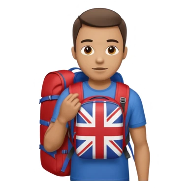 A guy with a backpack and a Union Jack on his T-shirt holds the Union Jack. sticker