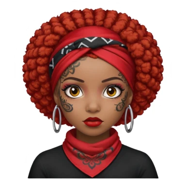 afro hair with red head bandana and lots of face tattoo black skin girl sticker