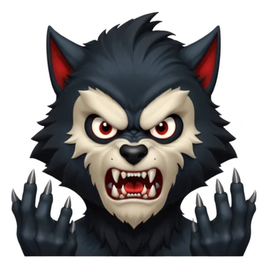 Create an emoji of Werewolf half bodied till waist sharp nails angry face black sticker