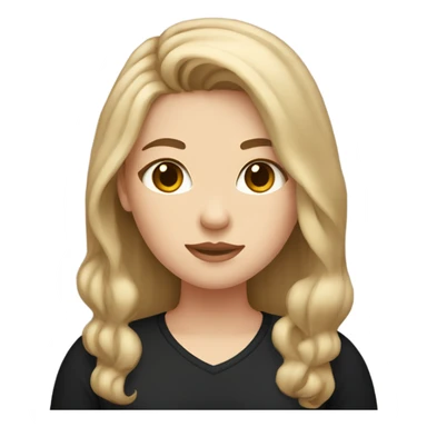 Chubby white girl with long brown hair and brown eyes wearing a black shirt sticker