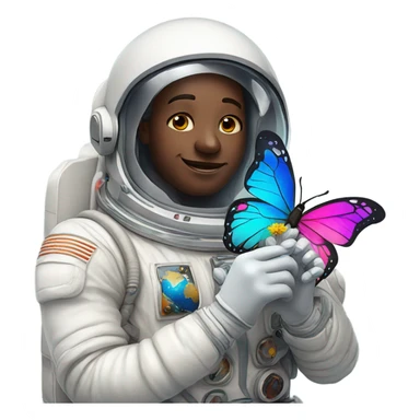 White astronaut holding a beautiful butterfly sticker