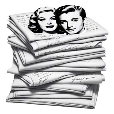 Icon for Autograph Collecting: several vintage framed with signatures of famous celebrities sheets stacked one on top of the other, each . The icon should evoke the charm and history of collecting autographs. Transparent background. sticker