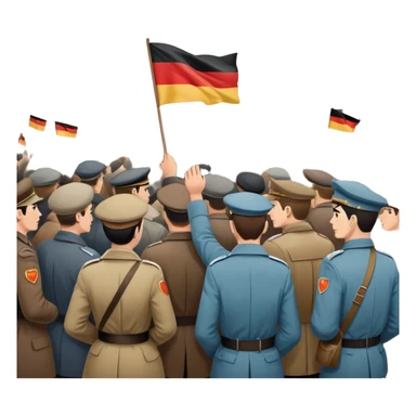 East German protest scene with people holding protest signs, DDR flag, Berlin Wall, subdued mood, 1950s sticker