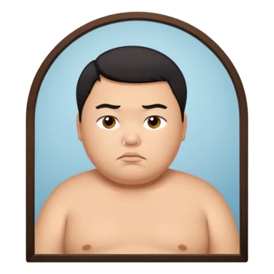 A young Asian guy has let his body go and is looking sadly in the mirror. sticker