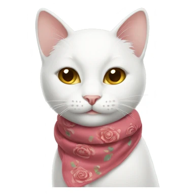 White cat with rose scarf smiling sticker