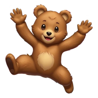 Full Beary jumping with joy, starry eyes, big grin, energetic pose, motion blur, colorful anime style sticker
