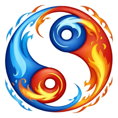 The fire and water emojis are in the form of the yin-yan symbol in front of a completely black background. sticker
