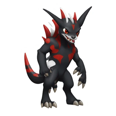 Black Cool Edgy Nargacuga-Houndoom-Garchomp Fakémon with Red and white Edgy markings, full body sticker