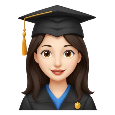 带着学士帽的，深棕色长发，黄种偏白皮肤的，高鼻梁，不戴眼镜的女博士生，在wink sticker