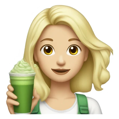 Blonde birthday girl with matcha sticker