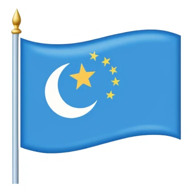 Emoji-style East Turkistan flag, bright sky-blue background, small white crescent and star in top-left corner, simple and flat, like a tiny icon.”
 sticker