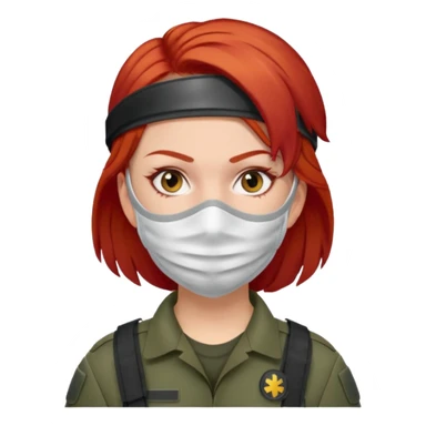 woman soldier with red hair and wearing face mask sticker