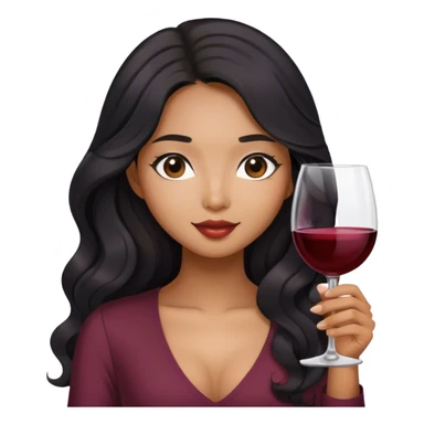 brown asian girl with black long wavy hair holding glass of wine sticker