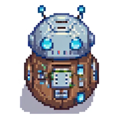 cute cartoon droid inspired by Star Wars, round body, antenna, pixel art style sticker