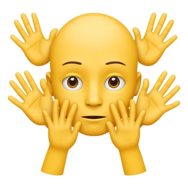 thinking emoji with six hands, yellow face, expressive sticker