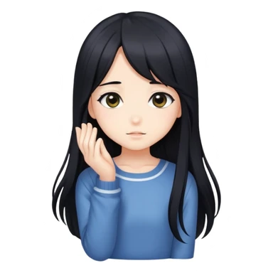 Cute shy anime girl with long black hair sticker
