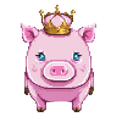 minecraft pig full body pink blocky animal with square head wearing a crown sticker