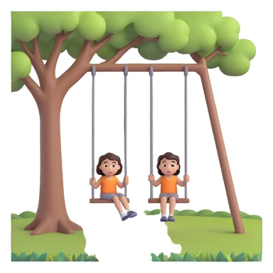 A person pushing a swing with a child sitting on it, outdoors, under a tree, in daylight. The swing is moving back and forth. Focus on the motion of swinging and the person gently pushing it sticker