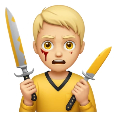 Insane scared injured yellow emoji person with a knife in the classic emoji style  sticker