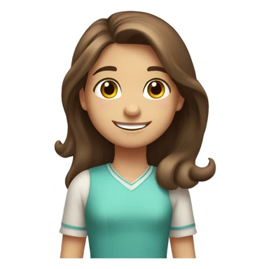Girl with long brown hair and brown eyes smiling and waving at you. Caucasian, 6 years old sticker