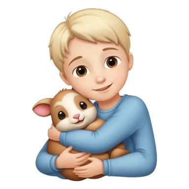 child hugging a small animal, happy and loving sticker