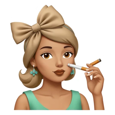 a relaxed smoking face with a cig in its hand and a bow on the head while blowing out the smoke  sticker