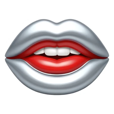 Chrome silver lips emoji, glossy metallic texture, iOS emoji style, smooth reflections, bold but minimal design, centered sticker
