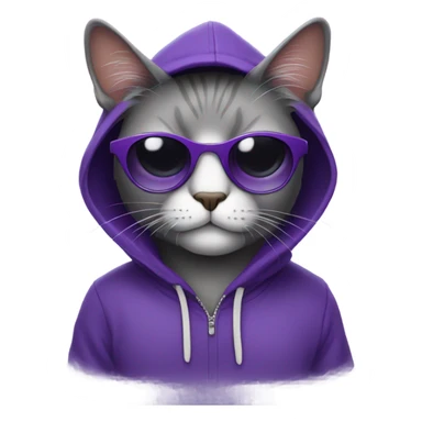 a purple cat wearing sunglasses and a hoodie sticker