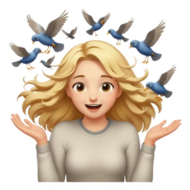 Cinematic Adorable Aurora Portrait Emoji, Giggling in surprise as birds land on her shoulders, cheeks flushed, golden locks bouncing, an irresistible mix of playfulness and beauty! sticker