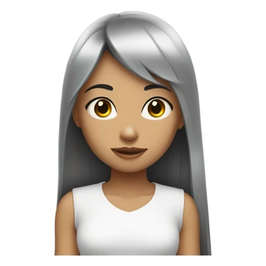 Girl wearing a white shirt that has grey eyes and long black straight hair with baby bangs.  sticker