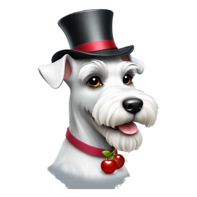 White fun schnauzer wearing top hat with cherries sticker