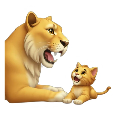 cat play with lion sticker