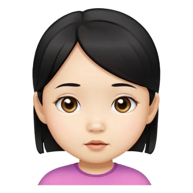 close up toddler girl face, Asian small eyes, light skin, straight black hair sticker