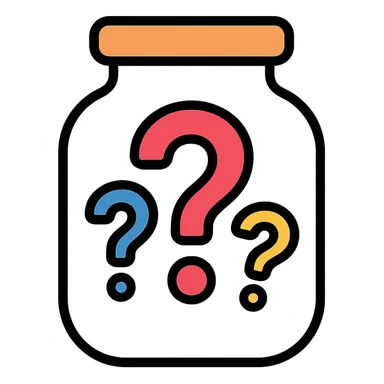 glass jar filled with question marks, color outline icon style sticker