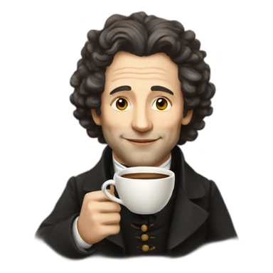 pushkin with a cup of coffee in his hands sticker