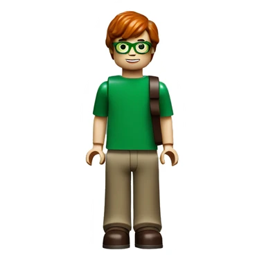 lego minifig full body of a 7 year old boy with green glasses and dark red hair sticker