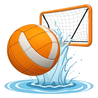 An icon showing a water polo ball floating on the surface of a pool, with a goal frame in the background, and water splashing around. The design captures the intensity of the game with visible ripples on the water. Transparent background highlights the excitement of water polo. sticker
