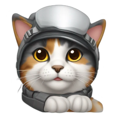 calico cat with gray fur wearing a pilot hat sticker