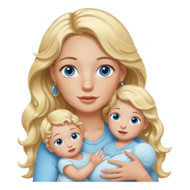 Wavy blonde, white woman with blue eyes, freckles hoop earrings, holding babies sticker
