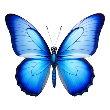 Cinematic Realistic Noble Blue Butterfly Portrait Emoji, Poised and graceful, with delicate, translucent wings rendered in vivid sapphire and indigo tones, a slender, elegant body with finely detailed textures, and gentle, reflective eyes, illuminated by soft natural light, high shine, intelligent and ethereal, styled with an air of refined natural beauty, focused and attentive, soft glowing outline, capturing the essence of a watchful and confident blue butterfly that appears to flutter out of the screen with effortless grace! sticker
