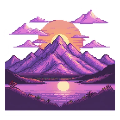 pink landscape with mountains and sunset sticker
