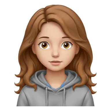 Girl with long and light brown hair and wear hoody and her hai is somethig betwwen curly and stright and her eyes is same color with her hair her skin is white sticker