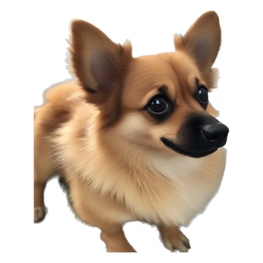 dark brown corgi Chihuahua Pomeranian mix with black fluff around nose less fluff ￼ sticker