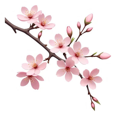 Cinematic Realistic Sakura Flowers on a Branch, depicted as delicate, soft pink blossoms gracefully adorning a slender, gently twisted branch, illuminated by subtle, warm natural light that accentuates their ethereal beauty and transient charm, poetic spring scene sticker